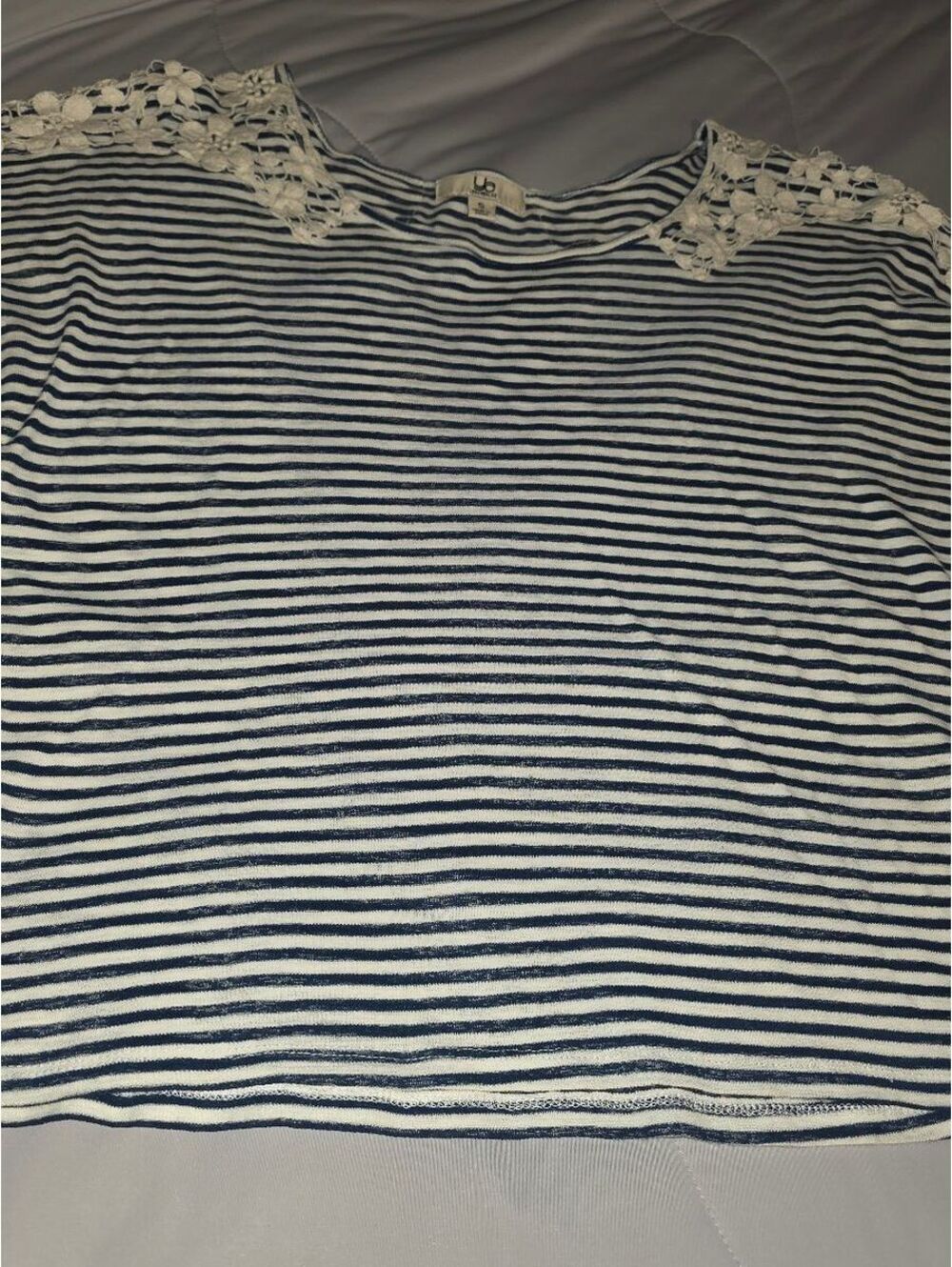 Ya Los Angeles Lace Sleeve Blue and White Striped Womens Shirt - Small